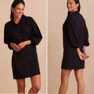 Summersalt Softest French Terry Henley Dress Mini Black Button Super Soft Medium